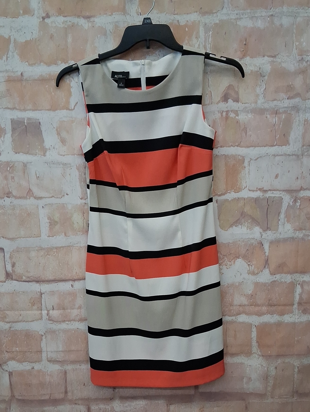 ALYX Striped Sheath Dress in Cream, Coral & Black
